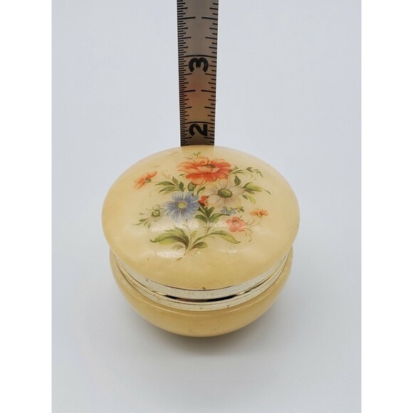 Vintage Firenze Alabaster Round Hinged Trinket Dish Floral Made in ITALY - Picture 8 of 12